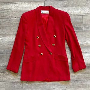 Women's Vintage Red Double Breasted Wool Evan Picone Blazer - Size 4